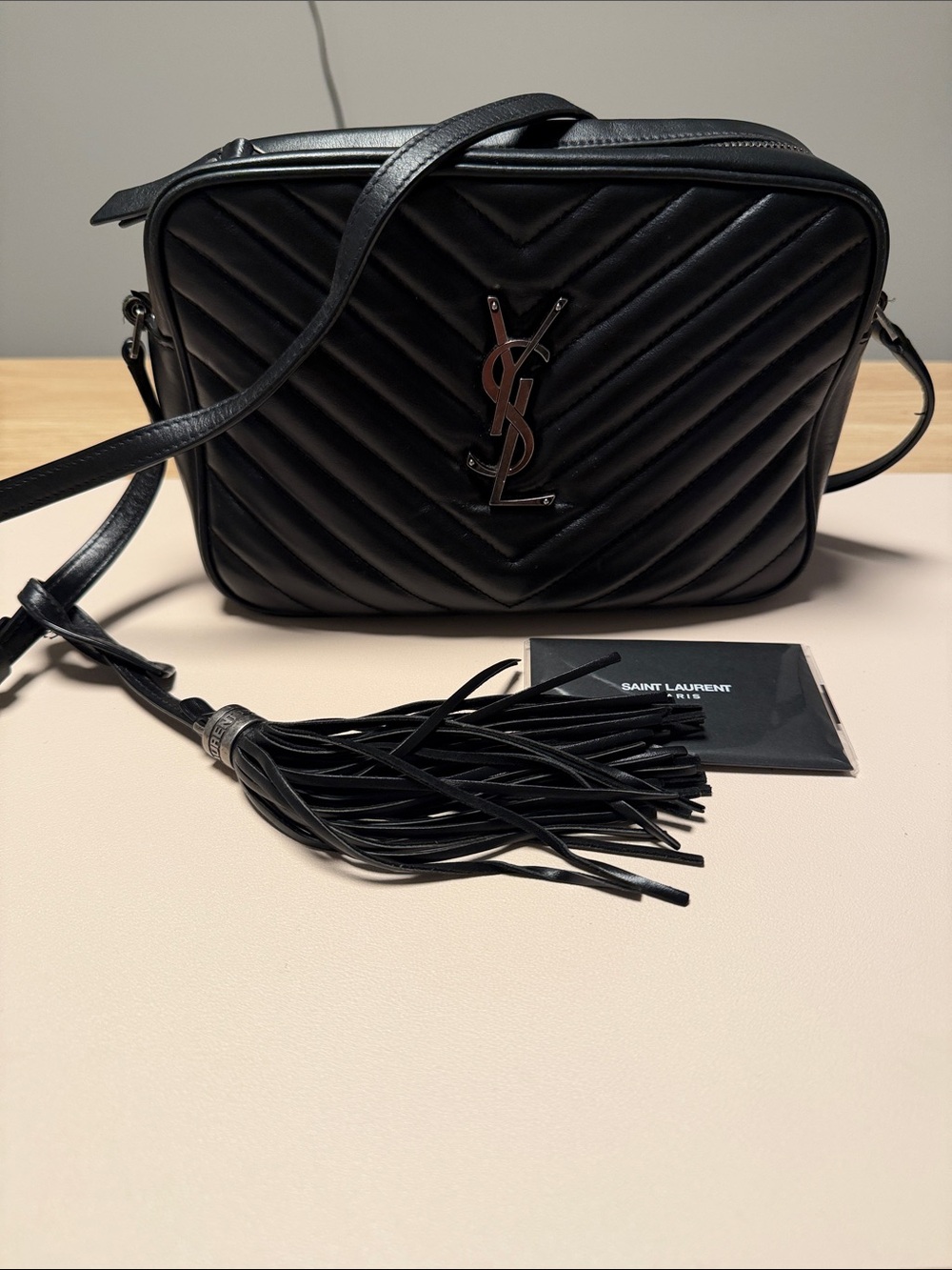 Saint Laurent Black Quilted Camera Crossbody with Tassel